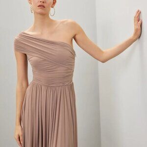 Ronny Kobo Collection One-Shoulder Maxi Dress in Taupe